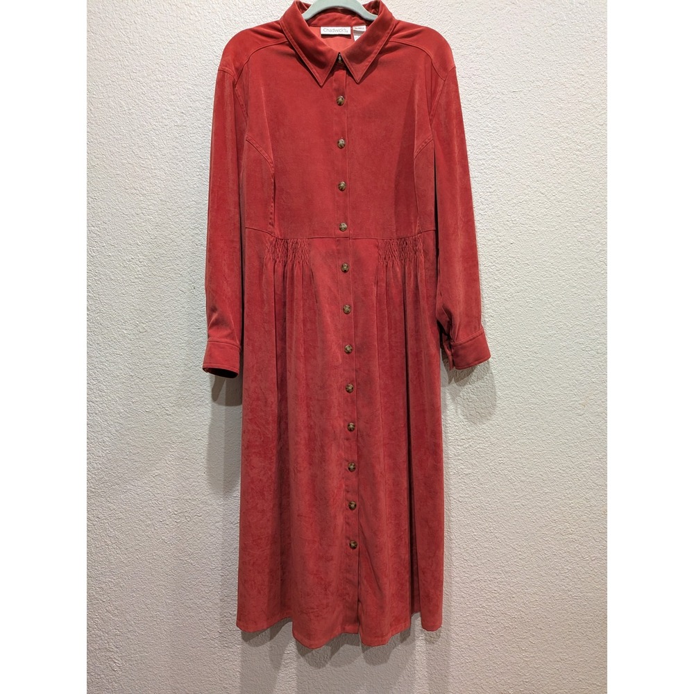 VTG Womens Shirt Dress 20W Midi Long Sleeve Coral Cottagecore Prairie 90s Trad